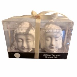 White Buddha Head Salt and Pepper Shaker Set - NWT